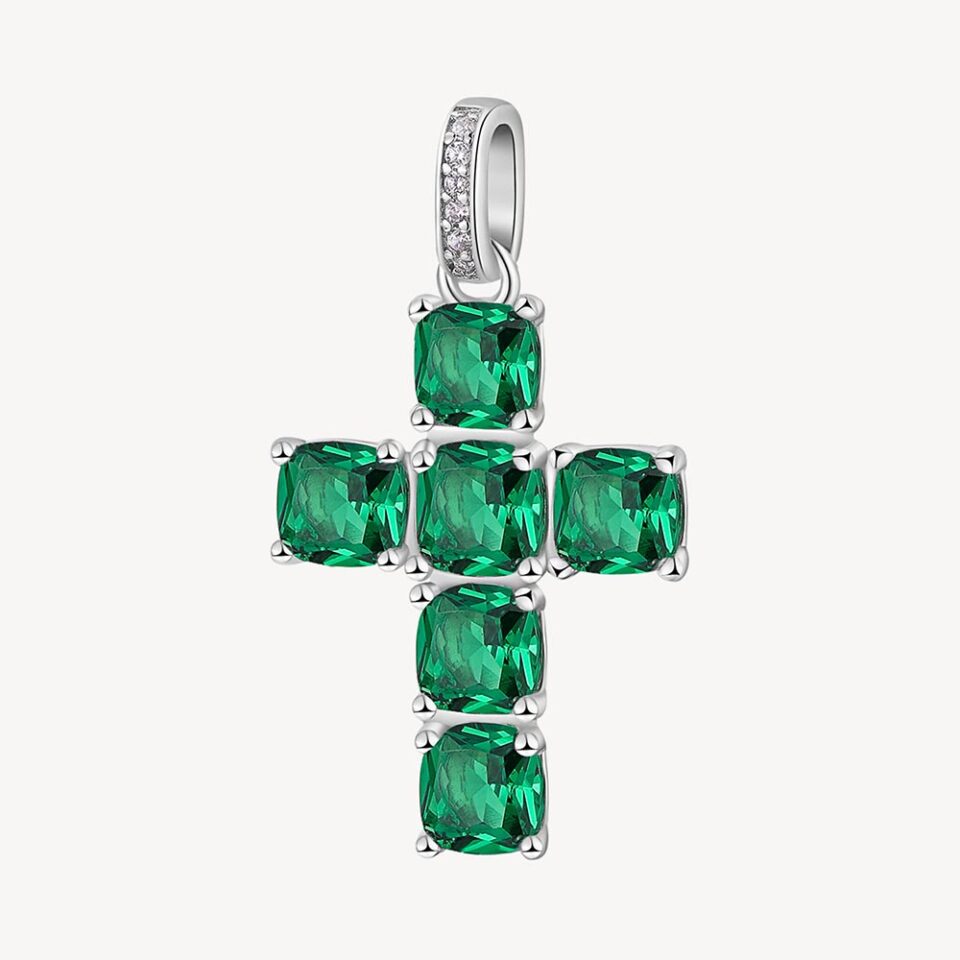 ciondolo charm croce da donna Brosway in argento con zirconi verde smeraldo e bianchi flg11