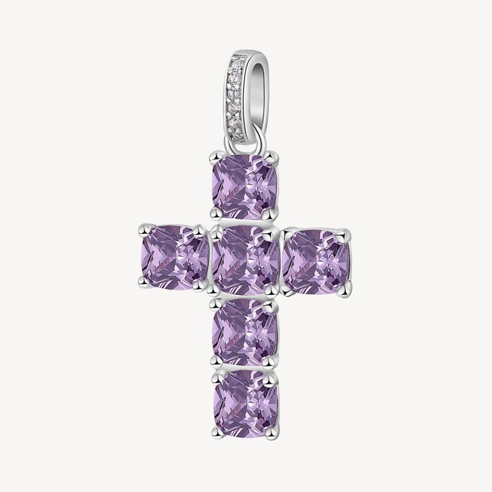 ciondolo charm croce da donna Brosway in argento con zirconi viola ametista e bianchi fmp18