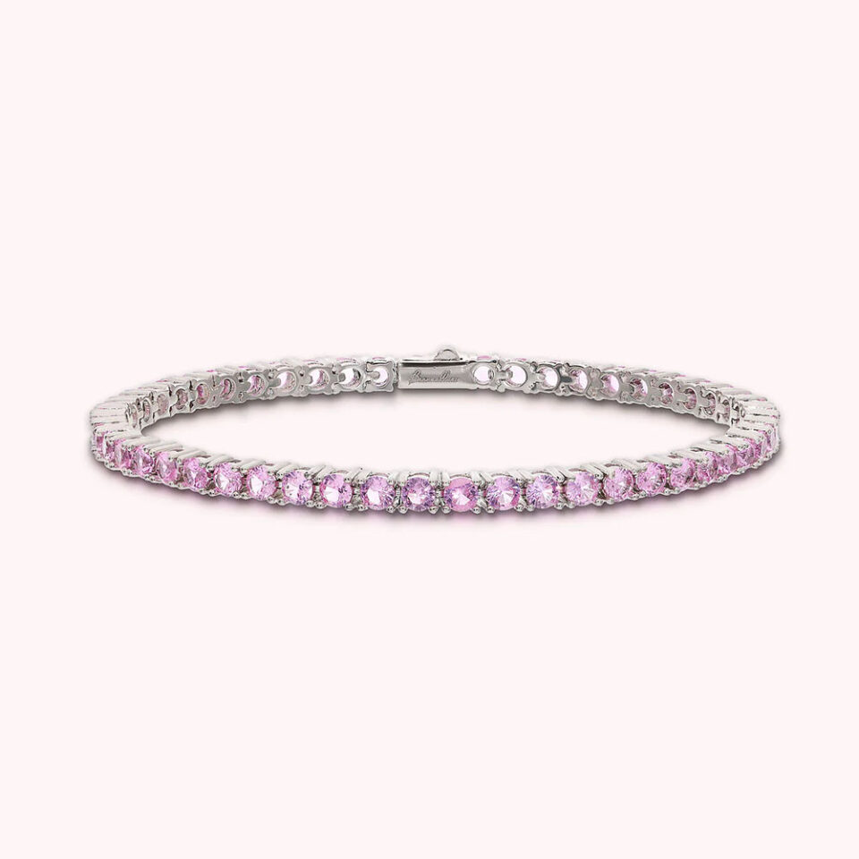 bracciale tennis donna bronzallure placcato oro bianco con zirconi rosa wsbz02485.lc