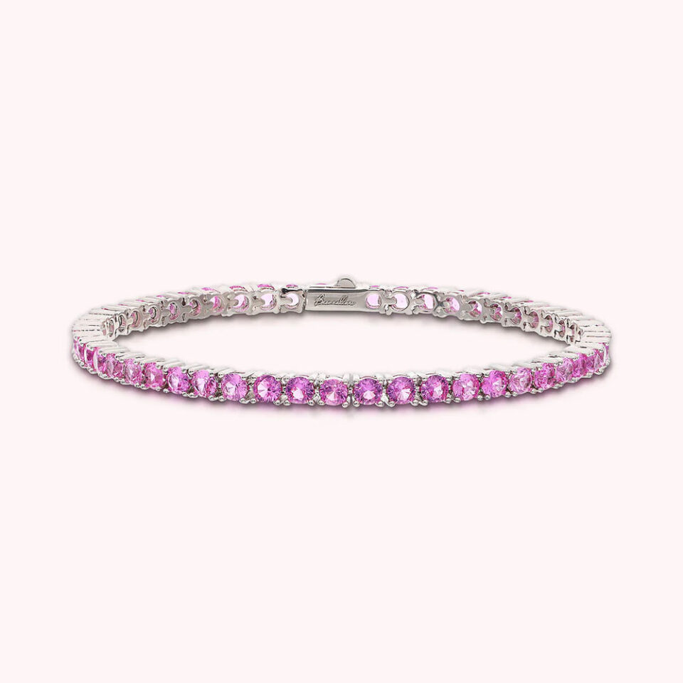 bracciale tennis donna bronzallure placcato oro bianco con zirconi rosa fucsia wsbz02485.rc