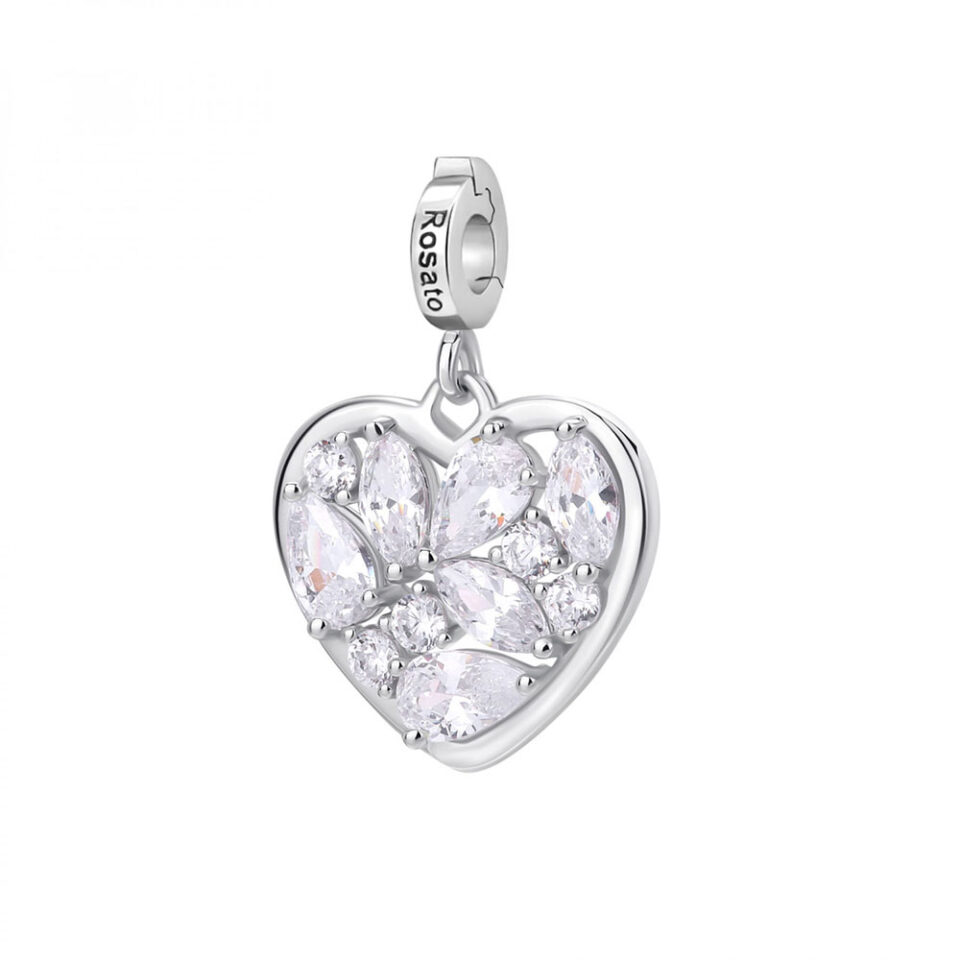 ciondolo charm cuore argento 925 con zirconi rosato gioielli rz242r