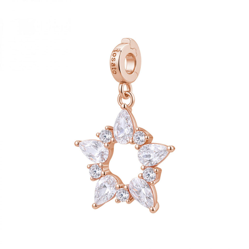 ciondolo charm stella argento placcato oro rosa con zirconi rosato gioielli rz246