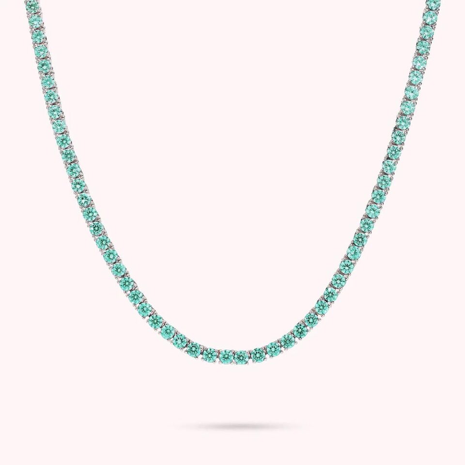 collana girocollo tennis donna bronzallure placcato oro bianco con zirconi verde Paraiba wsbz02486.pa